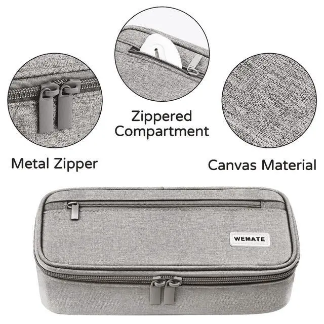 Alt view image 3 of 7 - Large Pencil Case Aesthetic,Big Capacity Canvas Pencil Pouch with Zipper, Pencil Case for Women & Men, Marker Pen Case,Portable Pencil Bag for Office Light Grey