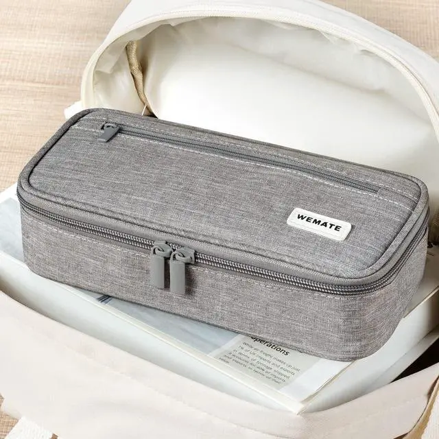 Alt view image 7 of 7 - Large Pencil Case Aesthetic,Big Capacity Canvas Pencil Pouch with Zipper, Pencil Case for Women & Men, Marker Pen Case,Portable Pencil Bag for Office Light Grey