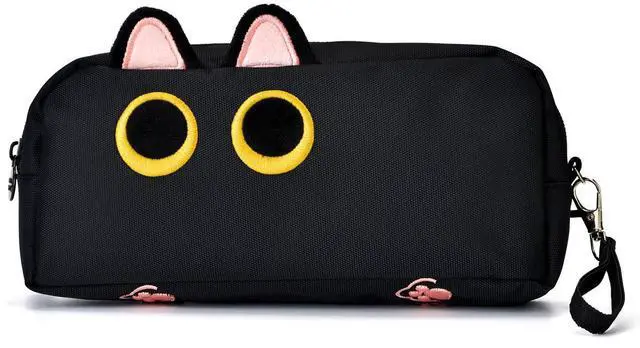 Main image of Hongdian Large Capacity Pencil Case Black Color, 3D Cat Pen Bags Pencil Pouch Organizer for Office College School
