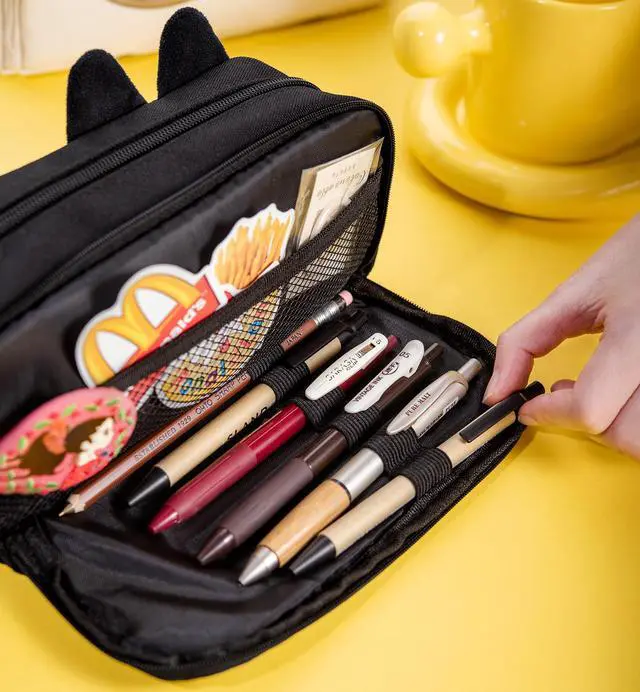 Alt view image 2 of 7 - Hongdian Large Capacity Pencil Case Black Color, 3D Cat Pen Bags Pencil Pouch Organizer for Office College School