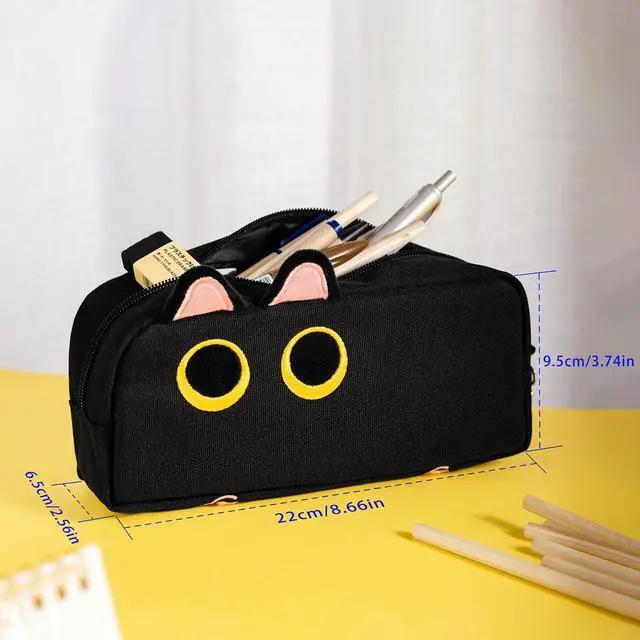 Alt view image 6 of 7 - Hongdian Large Capacity Pencil Case Black Color, 3D Cat Pen Bags Pencil Pouch Organizer for Office College School