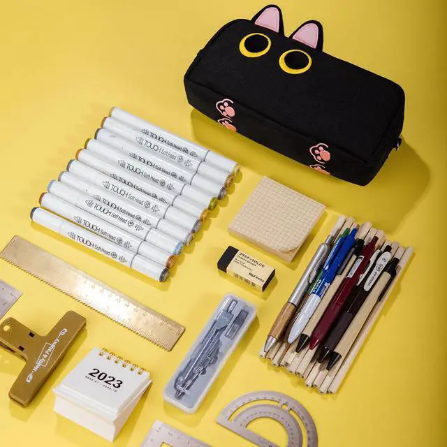 Alt view image 7 of 7 - Hongdian Large Capacity Pencil Case Black Color, 3D Cat Pen Bags Pencil Pouch Organizer for Office College School