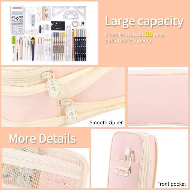 Alt view image 5 of 6 - Big Capacity Pencil Case Large Pencil Pouch Stationery Pen Bag for Teen Girls-Pink
