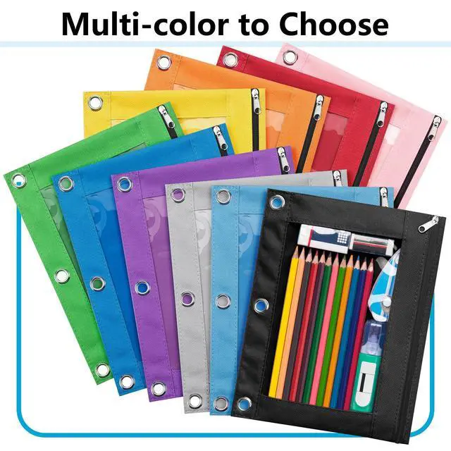 Alt view image 7 of 7 - Pencil Pouch for 3 Ring Binder, Binder Pencil Case with Smooth Zipper, Clear Window Pencil Case for Binder, Big Capacity 3 Ring Binder Pencil Bag with 3 Reinforced Grommets, Pink