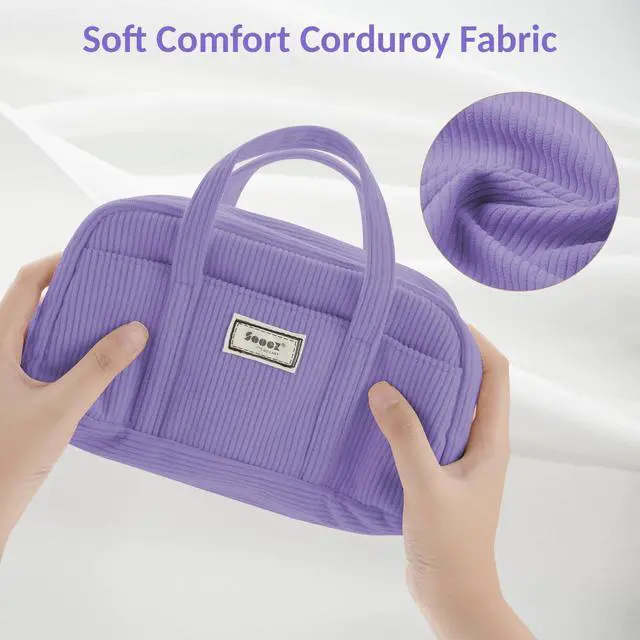 Alt view image 2 of 7 - Large Pencil Case Pouch, Extra Big Pencil Bag with 5 Compartments, Pen Bag Wide Opening, Soft Corduroy Pencil Pouch Organizer with Zipper, Cute Aesthetic School Supplies for Teen Girls-Purple