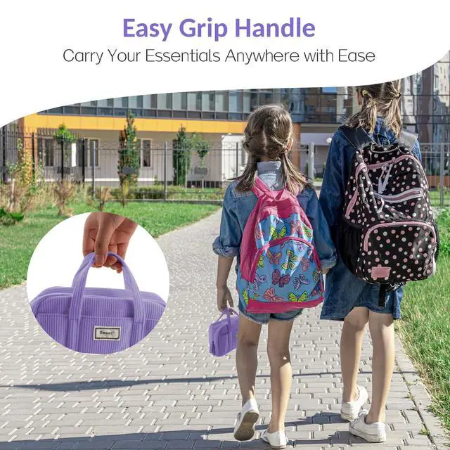 Alt view image 7 of 7 - Large Pencil Case Pouch, Extra Big Pencil Bag with 5 Compartments, Pen Bag Wide Opening, Soft Corduroy Pencil Pouch Organizer with Zipper, Cute Aesthetic School Supplies for Teen Girls-Purple