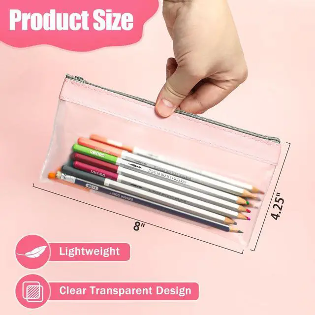 Alt view image 2 of 7 - 4 Pack Clear Pencil Pouch, Cute Pencil Case, Pencil Bag With Zipper, Teen Portable Pencil Pouch for School & Stationery Supplies