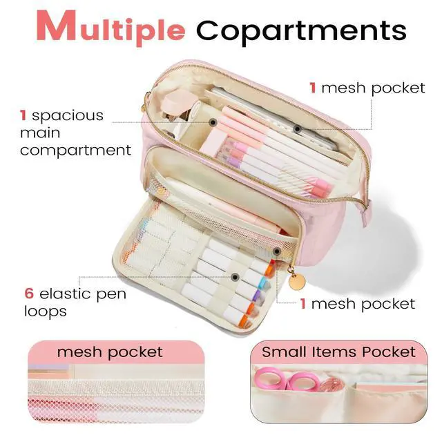 Alt view image 5 of 7 - Large Pencil Case Pouch, Soft Pencil Bag with Zipper, Pen Bag Wide Opening, School Supplies Cute Pencil Case for Girls Boy Men Women, Beige