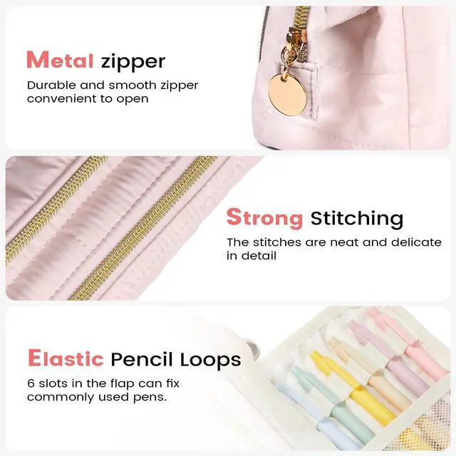 Alt view image 6 of 7 - Large Pencil Case Pouch, Soft Pencil Bag with Zipper, Pen Bag Wide Opening, School Supplies Cute Pencil Case for Girls Boy Men Women, Beige