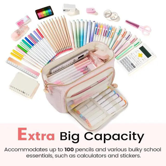 Alt view image 4 of 7 - Large Pencil Case Pouch, Soft Pencil Bag with Zipper, Pen Bag Wide Opening, School Supplies Cute Pencil Case for Girls Boy Men Women, Beige