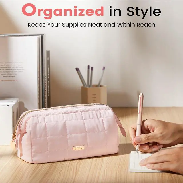 Alt view image 7 of 7 - Large Pencil Case Pouch, Soft Pencil Bag with Zipper, Pen Bag Wide Opening, School Supplies Cute Pencil Case for Girls Boy Men Women, Beige