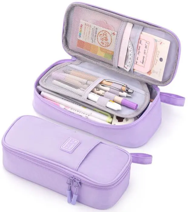Main image of Durable Pen Pencil Case Big Storage Pen Pouch Bag for School Supplies Office College Teen Girls Adults, Purple