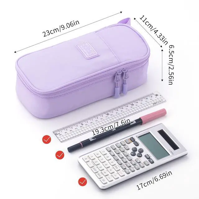Alt view image 5 of 6 - Durable Pen Pencil Case Big Storage Pen Pouch Bag for School Supplies Office College Teen Girls Adults, Purple