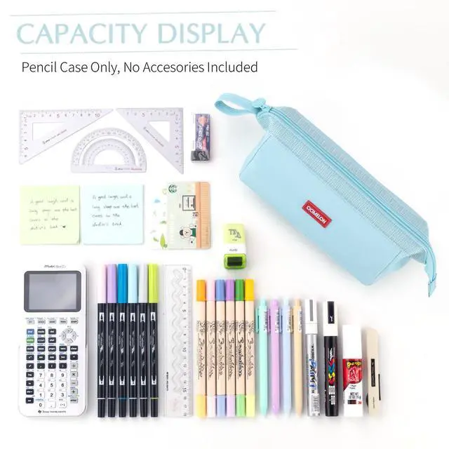 Alt view image 5 of 6 - Pencil Case Large Capacity Pencil Pouch Pen Bag for School Teen Girl Boy Men Women (Blue)