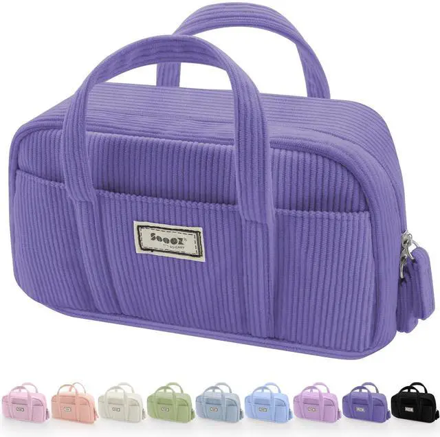 Main image of Large Pencil Case Pouch, Extra Big Pencil Bag with 5 Compartments, Pen Bag Wide Opening, Soft Corduroy Pencil Pouch Organizer with Zipper, Cute Aesthetic School Supplies for Teen Girls-Purple