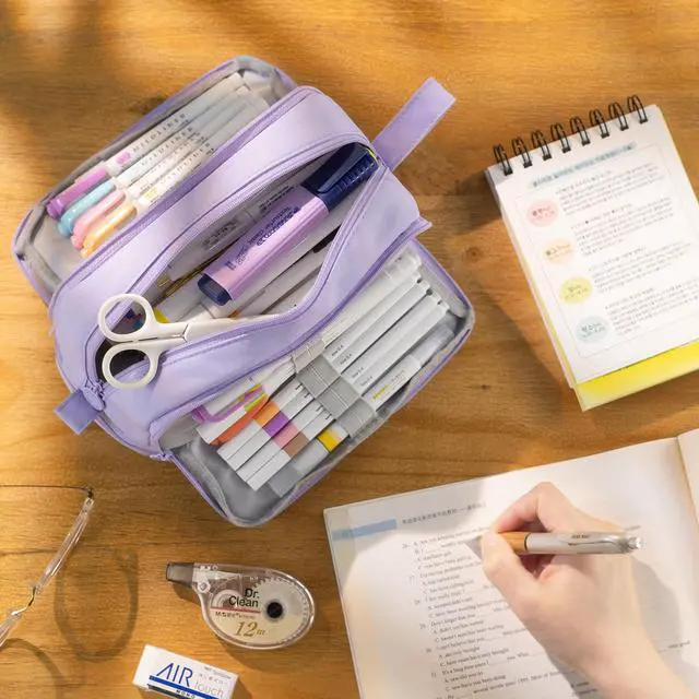 Alt view image 2 of 6 - Large Capacity Pen Pencil Case with 4 Compartments, Multi-Slot Pencil Pouch Bag Aesthetic School Supplies Organizer for Teen Girls, Women, Adults (Purple)