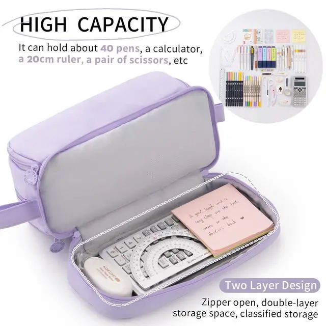 Alt view image 3 of 6 - Large Capacity Pen Pencil Case with 4 Compartments, Multi-Slot Pencil Pouch Bag Aesthetic School Supplies Organizer for Teen Girls, Women, Adults (Purple)