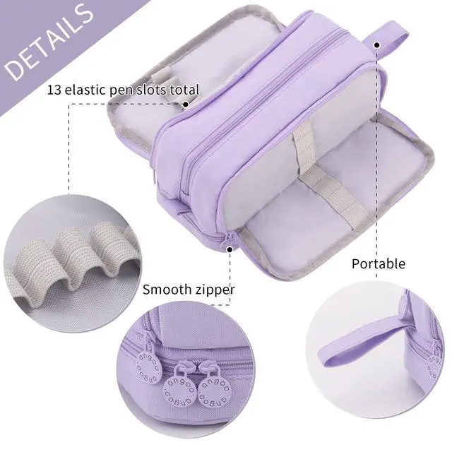 Alt view image 4 of 6 - Large Capacity Pen Pencil Case with 4 Compartments, Multi-Slot Pencil Pouch Bag Aesthetic School Supplies Organizer for Teen Girls, Women, Adults (Purple)