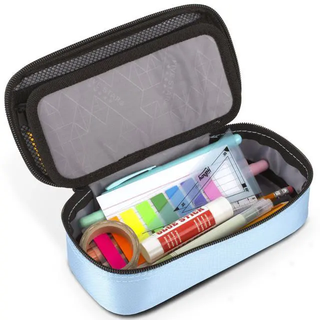 Alt view image 5 of 7 - Pencil Pouch, Pen Case, High-Capacity Zipper Pouch, Storage Organizer for School Supplies Earbuds Chargers Cables Makeup, Blue/Denim (500212F-ECM)