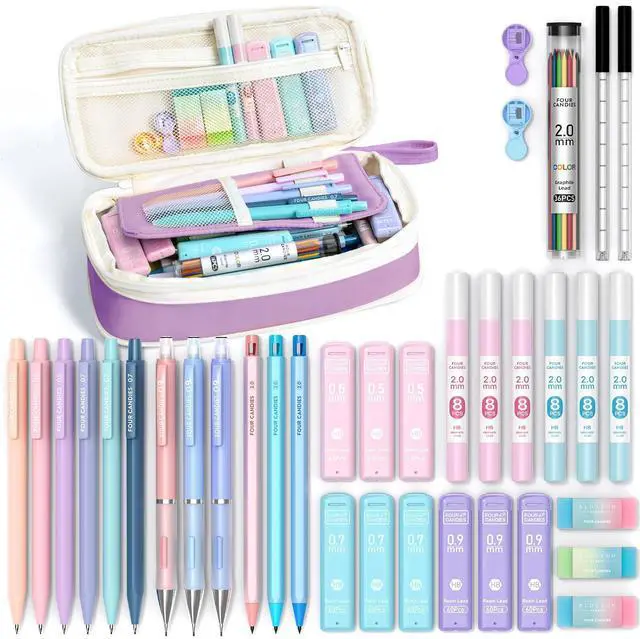 Main image of 36PCS Aesthetic School Supplies, Mechanical Pencils 0.5mm, 0.7mm, 0.9mm & 2.0mm with 624PCS Lead Refills, Cute Mechanical Pencil Set for Writing, Drawing & Drafting (Purple)
