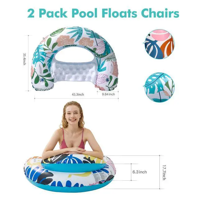 Alt view image 5 of 7 - 2 Pack Pool Floats Adult, Pool Floaties with Two Cup Holders & Handles, Inflatable Pool Floats Chairs, Lake Floats Applies to Swimming Pool Party Summer Lake Water Fun-Multicolor