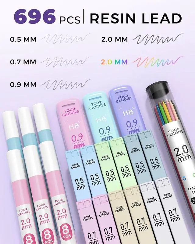 Alt view image 3 of 6 - 42PCS Aesthetic School Supplies, Mechanical Pencils 0.5mm, 0.7mm, 0.9mm & 2.0mm with 696PCS Lead Refills, Cute Mechanical Pencil Set for Writing, Drawing & Drafting (Cream)