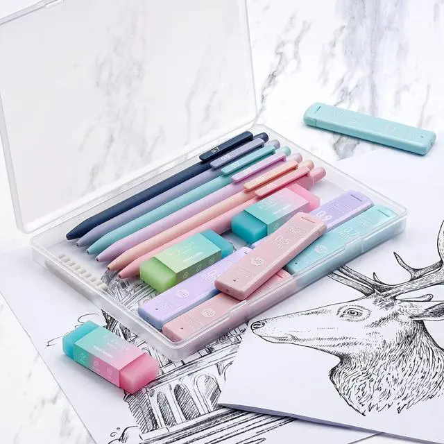Alt view image 4 of 7 - Cute Mechanical Pencil Set, 6PCS Pastel Mechanical Pencils 0.5 mm & 0.7mm & 0.9mm with 360PCS Leads, 3PCS Erasers and 9PCS Eraser Refills, Aesthetic Pencils for Girls Writing, Art Drawing