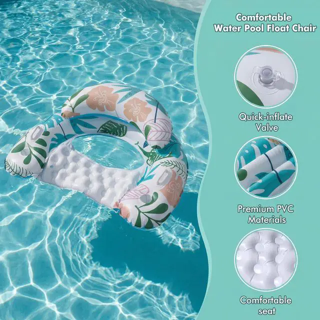 Alt view image 6 of 7 - 2 Pack Pool Floats Adult, Pool Floaties with Two Cup Holders & Handles, Inflatable Pool Floats Chairs, Lake Floats Applies to Swimming Pool Party Summer Lake Water Fun-Multicolor