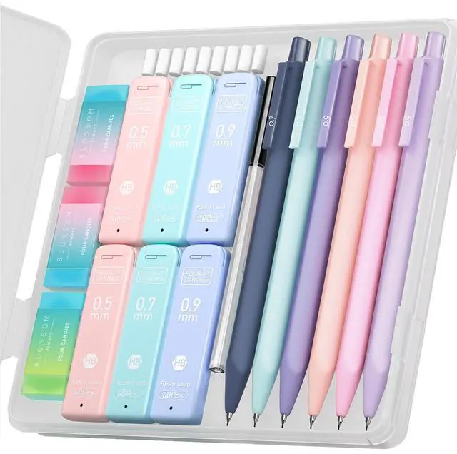 Main image of Cute Mechanical Pencil Set, 6PCS Pastel Mechanical Pencils 0.5 mm & 0.7mm & 0.9mm with 360PCS Leads, 3PCS Erasers and 9PCS Eraser Refills, Aesthetic Pencils for Girls Writing, Art Drawing
