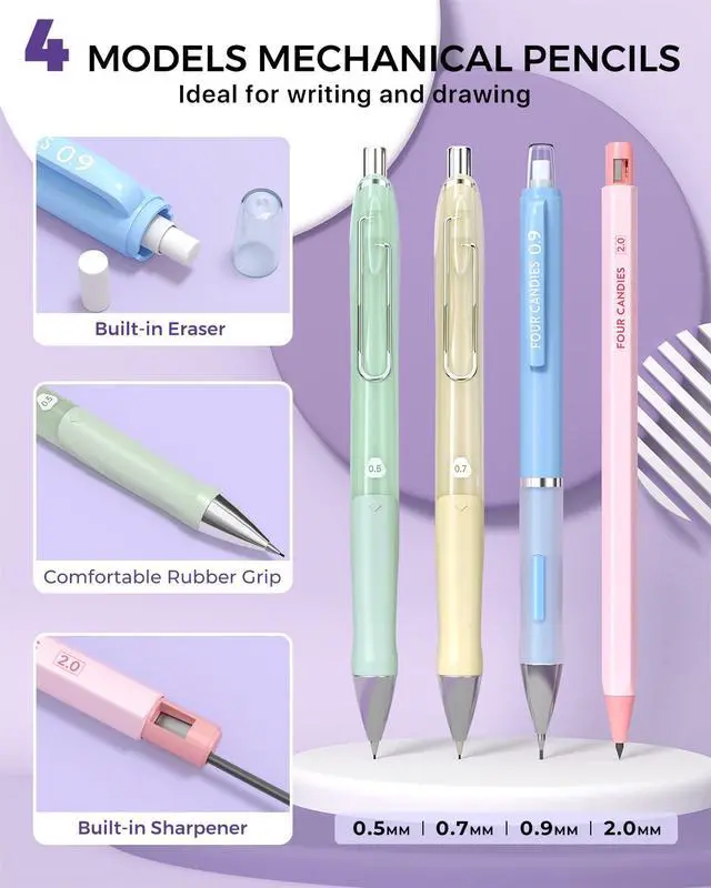 Alt view image 2 of 6 - 42PCS Aesthetic School Supplies, Mechanical Pencils 0.5mm, 0.7mm, 0.9mm & 2.0mm with 696PCS Lead Refills, Cute Mechanical Pencil Set for Writing, Drawing & Drafting (Cream)