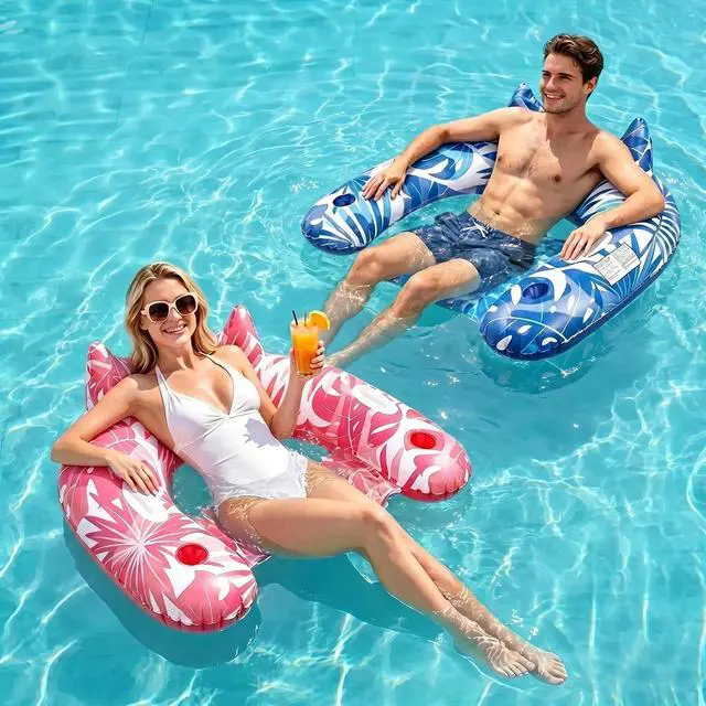 Main image of Inflatable Pool Floats, 2 Pack Adult Pool Float Chair with Cup Holders & Handles, Inflatable Float Chair for Summer Swimming Pools, Parties, Beach, Lakes, and Rivers