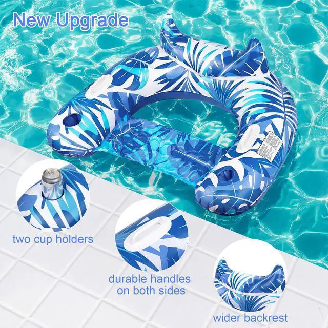 Alt view image 3 of 7 - Inflatable Pool Floats, 2 Pack Adult Pool Float Chair with Cup Holders & Handles, Inflatable Float Chair for Summer Swimming Pools, Parties, Beach, Lakes, and Rivers
