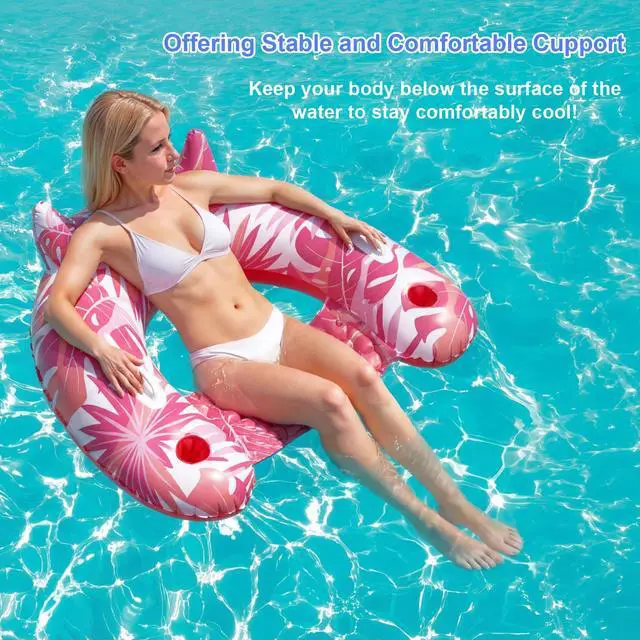 Alt view image 6 of 7 - Inflatable Pool Floats, 2 Pack Adult Pool Float Chair with Cup Holders & Handles, Inflatable Float Chair for Summer Swimming Pools, Parties, Beach, Lakes, and Rivers
