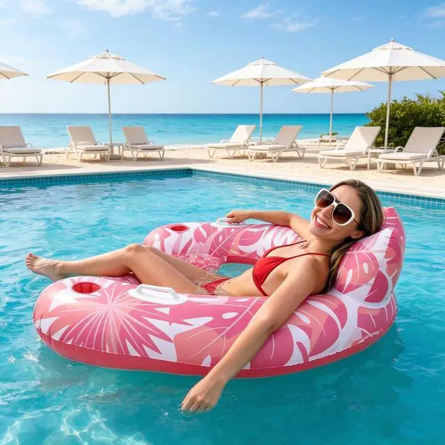 Alt view image 2 of 7 - Inflatable Pool Floats, 2 Pack Adult Pool Float Chair with Cup Holders & Handles, Inflatable Float Chair for Summer Swimming Pools, Parties, Beach, Lakes, and Rivers