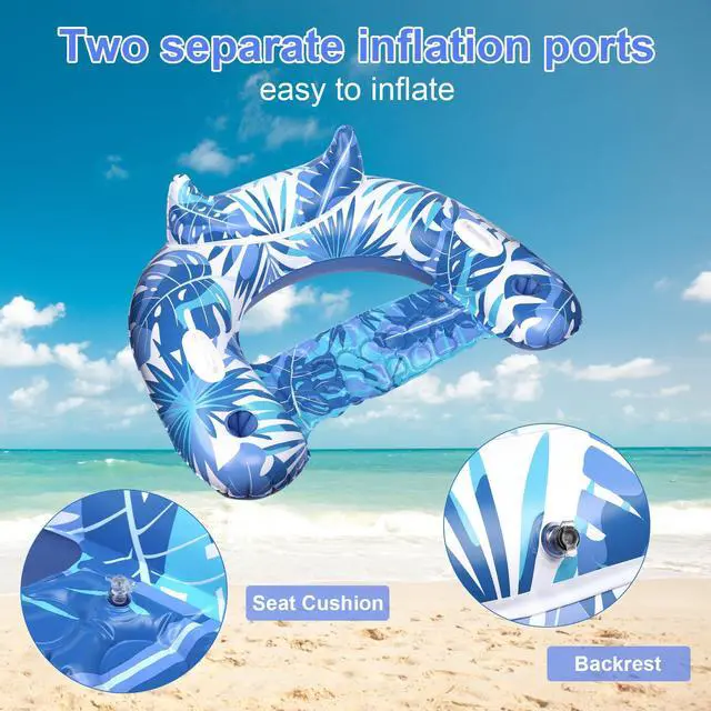 Alt view image 7 of 7 - Inflatable Pool Floats, 2 Pack Adult Pool Float Chair with Cup Holders & Handles, Inflatable Float Chair for Summer Swimming Pools, Parties, Beach, Lakes, and Rivers