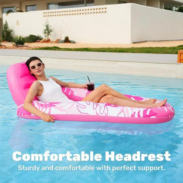Alt view image 6 of 7 - Pool Lounge Float Adult, Inflatable Pool Floats Lounger Raft Floaties Water Floating Recliner Chair with Cup Holders Foot Rest Swimming Floaty, Pink