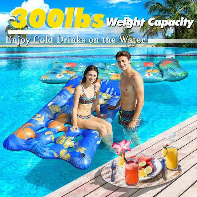 Alt view image 3 of 7 - Pool Floats Lounger, 2 PCS 72''x35'' Ultra-Comfort Pool Rafts for Adults with Cooling Headrest and Cup Holders, Pool Floaties Raft Mat for Sun Tanning Swimming Beach Outdoor Pool Lake Party