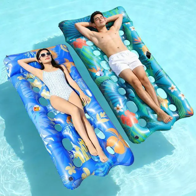 Main image of Pool Floats Lounger, 2 PCS 72''x35'' Ultra-Comfort Pool Rafts for Adults with Cooling Headrest and Cup Holders, Pool Floaties Raft Mat for Sun Tanning Swimming Beach Outdoor Pool Lake Party
