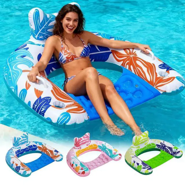 Main image of Pool Floats, 3Pack Inflatable Pool Floats Adult & Kids, U-Shaped Pool Float Lounger with Comfortable Headrest,Cup Holders Sturdy Handles, Portable Pool Floats Chair Floaties for Pool Lake Beach
