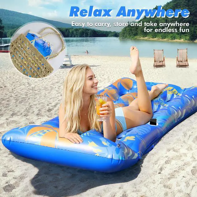 Alt view image 6 of 7 - Pool Floats Lounger, 2 PCS 72''x35'' Ultra-Comfort Pool Rafts for Adults with Cooling Headrest and Cup Holders, Pool Floaties Raft Mat for Sun Tanning Swimming Beach Outdoor Pool Lake Party