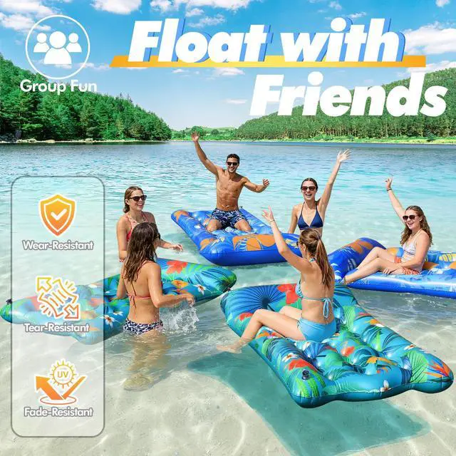 Alt view image 5 of 7 - Pool Floats Lounger, 2 PCS 72''x35'' Ultra-Comfort Pool Rafts for Adults with Cooling Headrest and Cup Holders, Pool Floaties Raft Mat for Sun Tanning Swimming Beach Outdoor Pool Lake Party