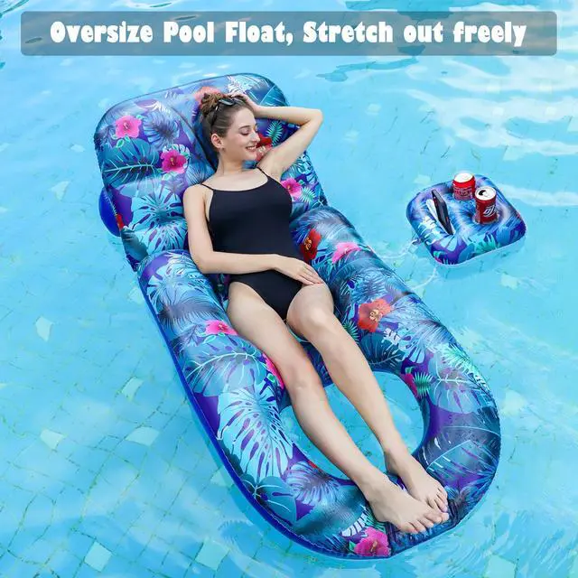 Alt view image 2 of 6 - Pool Floats Adult - Inflatable Large Pool Float Chair with Cup Holder, Floating Pool Chair Raft, Sun Tanning Float Pool Accessories Decor Floaties for Lake, Pool, Beach (Blue)