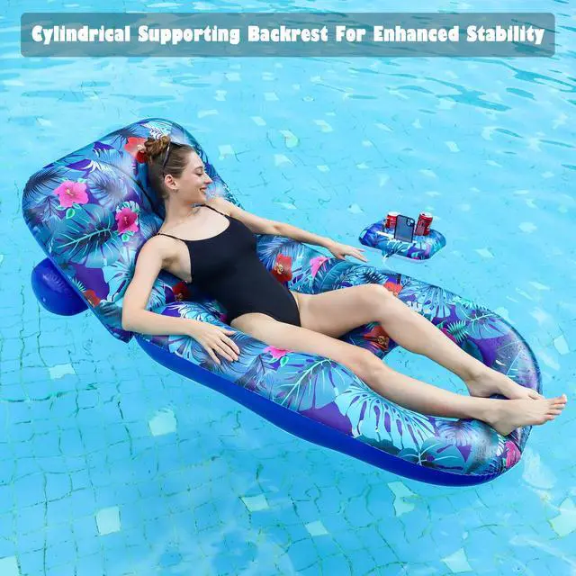 Alt view image 4 of 6 - Pool Floats Adult - Inflatable Large Pool Float Chair with Cup Holder, Floating Pool Chair Raft, Sun Tanning Float Pool Accessories Decor Floaties for Lake, Pool, Beach (Blue)