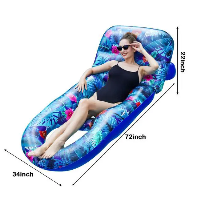 Alt view image 6 of 6 - Pool Floats Adult - Inflatable Large Pool Float Chair with Cup Holder, Floating Pool Chair Raft, Sun Tanning Float Pool Accessories Decor Floaties for Lake, Pool, Beach (Blue)