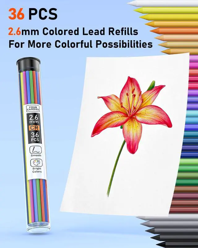 Alt view image 5 of 7 - Mechanical Colored Pencils, Erasable Mechanical Pencils with Sharpener and Bag, Aesthetic Drafting Tools Ideal for Both Beginners 2.6mm, 36PCS