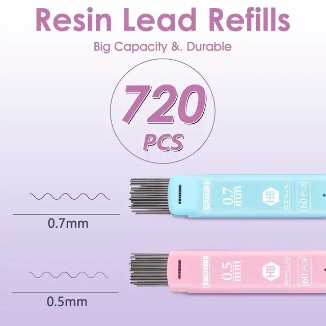 Alt view image 5 of 7 - Aesthetic School Supplies with Cute Pencil Case, 12x Pastel Mechanical Pencils 0.5 & 0.7mm with 720x HB Leads, 4x Erasers and 1x Sticky Note, Suitable for Writing, Drafting Drawing Sketching(pink)