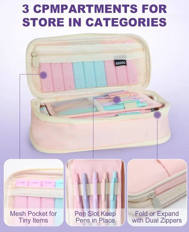 Alt view image 6 of 7 - Aesthetic School Supplies with Cute Pencil Case, 12x Pastel Mechanical Pencils 0.5 & 0.7mm with 720x HB Leads, 4x Erasers and 1x Sticky Note, Suitable for Writing, Drafting Drawing Sketching(pink)