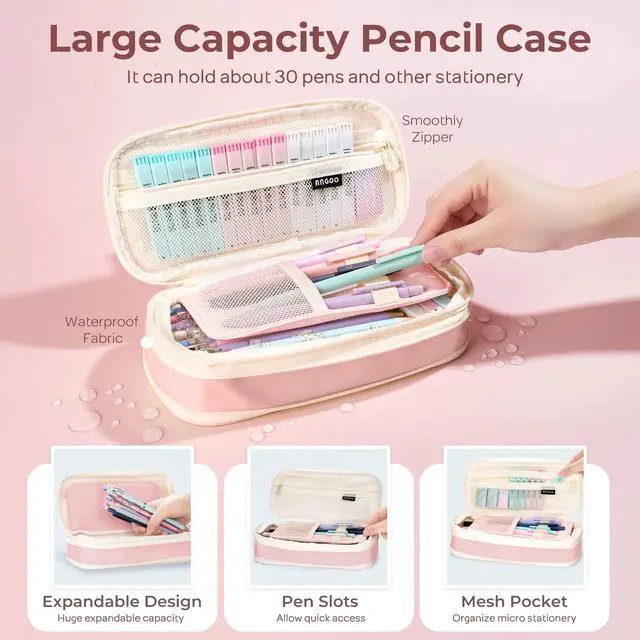 Alt view image 2 of 6 - 45PCS Aesthetic School Supplies with Pink Pen Case, Pastel Mechanical Pencils 0.5, 0.7, 0.9, 2mm with 462 PCS Lead Refills(4B 2B HB 2H 4H COLORS) Erasers For Student Writing Drawing