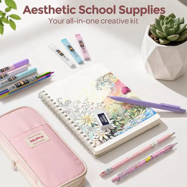 Alt view image 4 of 6 - 45PCS Aesthetic School Supplies with Pink Pen Case, Pastel Mechanical Pencils 0.5, 0.7, 0.9, 2mm with 462 PCS Lead Refills(4B 2B HB 2H 4H COLORS) Erasers For Student Writing Drawing