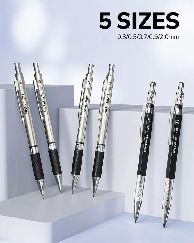 Alt view image 3 of 7 - 27PCS Mechanical Pencil Set with Case, Art supplies with Metal Pencil 0.3, 0.5, 0.7, 0.9 mm & 2PCS 2mm (HB 2H 2B 4B Color) with 552 Lead Refills, Technical Drawing Kit for Teen & Adults
